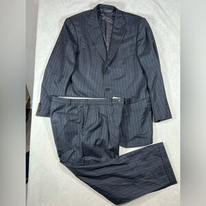 Ermenegildo Zegna Traveller 44R Heavy Wool Charcoal Pinstripe Suit